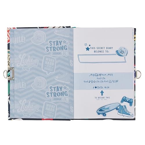 Secret Diary with Lock/Keys, Boys Interactive Christian Blue Journal with Writing Prompts Teen, Tween Be Strong Joshua 1:9 Bible Verse thumbnail 3