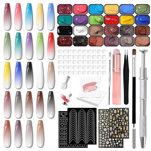 Ombre Gel Polish Palette,24Colors Pat Gel Paint Nail Art Kit Sponge Patting | Fun by patting gel: ombre, gradient, blush, blooming, stamp, painting, blending colors. 100sponges 1grabber, 4-in-1 nail file - Image 1