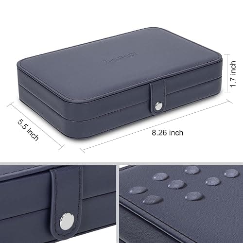 LANDICI Small Jewelry Box for Women Girls, PU Leather Travel Jewelry Case, Portable Jewelry Organizer Storage Holder Display for Ring Earrings Necklace Brooch Men Kids Gift, Dark Blue thumbnail 3