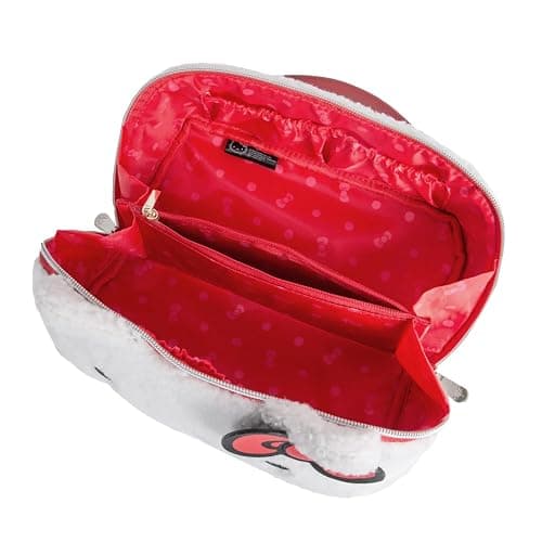 Impressions Vanity Hello Kitty Unfold Travel Makeup Bag Organizer, Opens Flat Zippered Cosmetic Bag with Cozy Sherpa Fabric Texture, Dual Compartments, Inner Pockets, Top Carrying Handle thumbnail 2