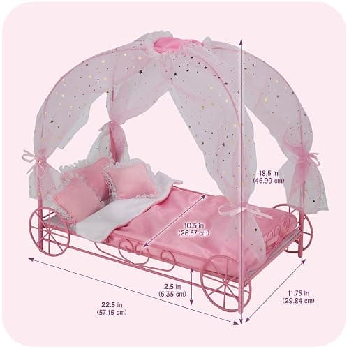 Badger Basket Elegant Royal Carriage Bed for 18-Inch Dolls with Canopy, Bedding, and LED Lights - Pink and White Stars thumbnail 3