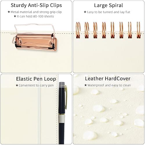 Ospelelf Leather Clipboard Folio with with Storage Zipper Pouch, Spiral Clipboard Folder with Notepad for Letter Size, 5 Folders with 10 Pockets, 39 Divider Label Stickers (Beige) thumbnail 5