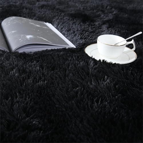 CAIYUECS Shag Area Rug,Indoor Ultra Soft Fluffy Plush Rugs for Bedroom Living Room, Non-Skid Modern Nursery Faux Fur Rugs for Kids Room Home Decor (5x7 Feet, Black) thumbnail 5