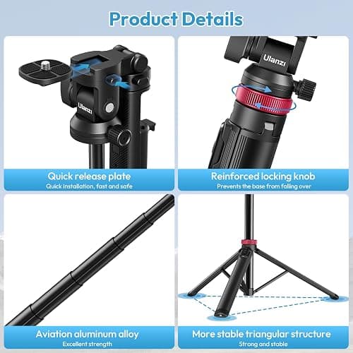 ULANZI MT-78 185cm 3-in-1 Handy Kamera Stativ Ausziehbares Bluetooth Selfie-Stick, Tripod mit 1/4" Schnellwechselplatte, 360°-Kugelkopf, Kompatibel mit Kamera, Sony, Canon, Fuji, iPhone Samsung Huawei thumbnail 7