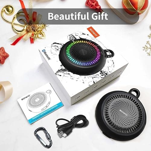 Portable Bluetooth Speaker Wireless - Small Shower Speaker Waterproof with Clip - Powerful Bass and Louder Volume - Colorful Lights and Lightweight with TWS Pairing - Black thumbnail 7
