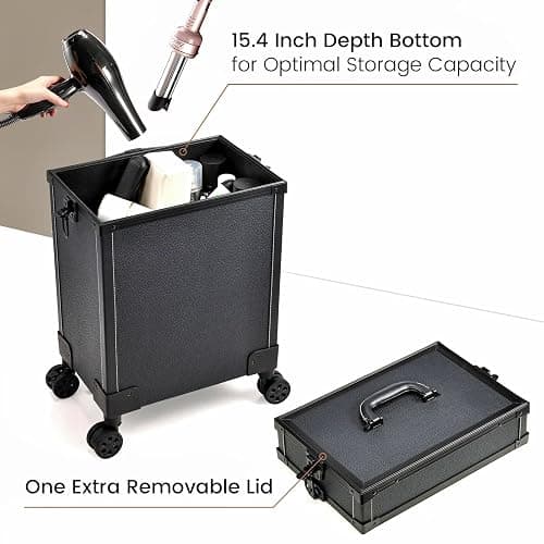 Costravio 5 in 1 Rolling Makeup Case Transformable Train Case, Black Vegan Leather Cosmetology Case on Wheels, Travel Cosmetic Storage Cases for for Hairstylist Artist Nail Beauty Salon Barber thumbnail 4