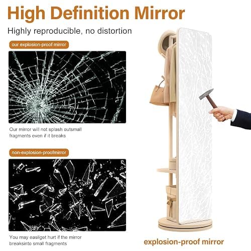 AnywaysWood 70"x19"Full Length Mirror with Stand,Coat Rack with Mirror,Solid Wood Floor Mirror,Swivel Mirrorfor Bedroom, Living Room, Cloakroom thumbnail 7