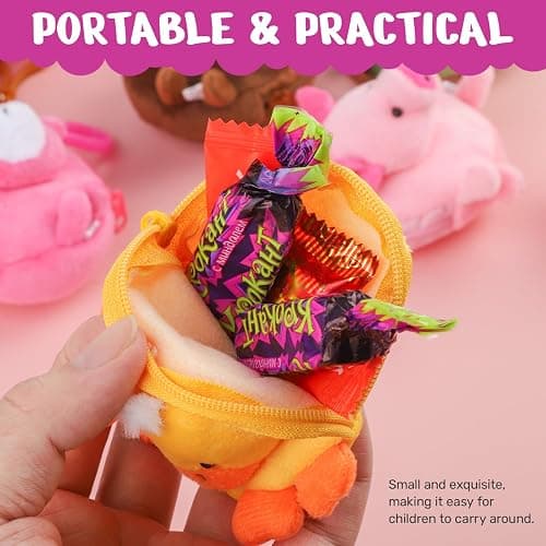HNYYZL Mini Animals and Mini Fruit Stuffed Coin Bag, Kawaii Keychain Wallet Cartoon Animals Coin Purse for Kids Birthday Party Favors thumbnail 4