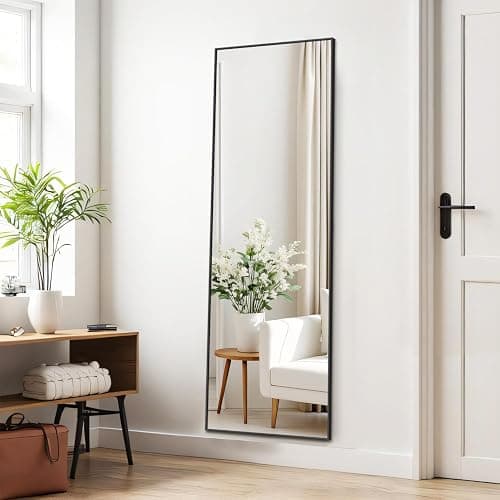 Aidoly Mirror Full Length, Upgraded 16"x59" Body Wall Mirrors with Shatter-Proof Glass, Floor Standing, Hanging or Leaning, Tall Mirror with Stand Aluminum Alloy Frame for Bedroom Cloakroom | Shatter-Proof Glass, Floor Standing, Hanging or Leaning, Tall Mirror with Stand Aluminum Alloy Frame for Bedroom, Black thumbnail 4
