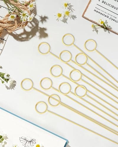 30Pcs Floral Card Holder Picks-Wire Place Card Holder for Wedding-Metal Photo Picture Clip Holder-Table Name Number Holder,Memo Note Holder for Flower Arrangement,Wedding,Baby Shower,Party,Decorations (Gold, Round) thumbnail 5