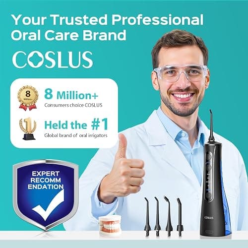 COSLUS C50 Water Flosser for Teeth Cordless: 4 Modes & 20 Levels - Portable Irrigador Dental for Health - Conscious Sensitive Users Gums - Travel Home Use with 4 Jet Tips thumbnail 5