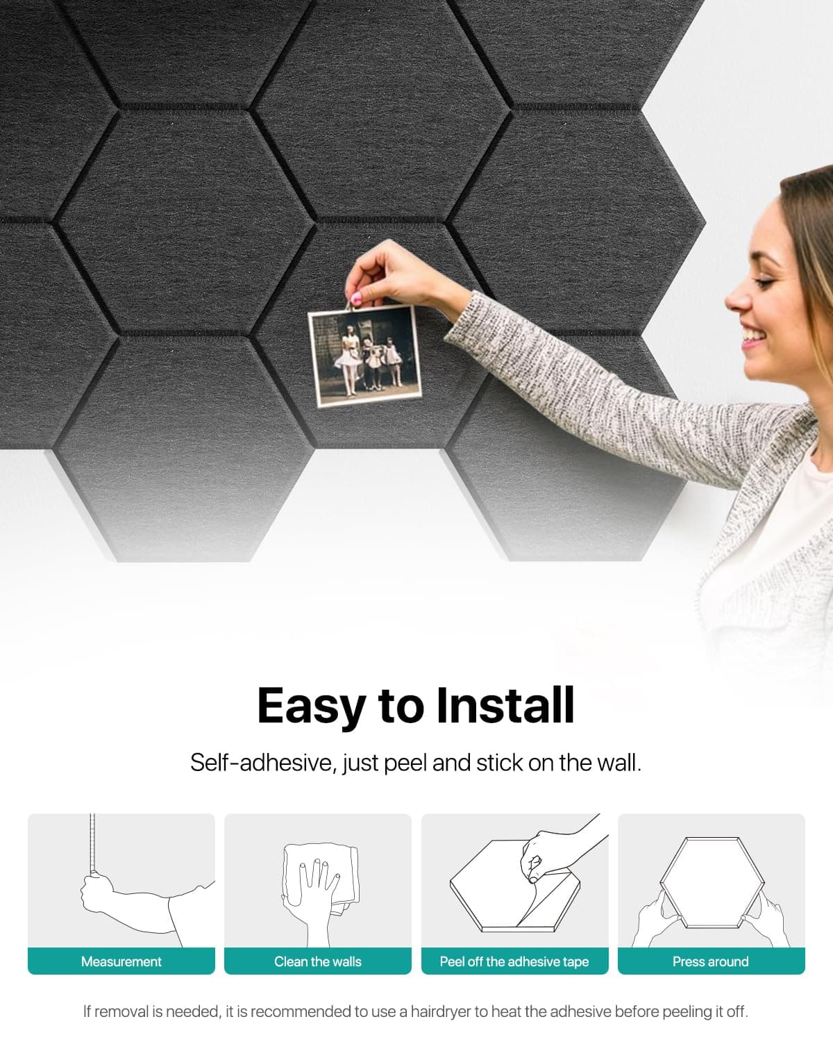 Hexagon Acoustic Panels Self-Adhesive 12 Pieces Acoustic Foam Soundproofing Panels High Density Soundproofing for Wall Decor and Acoustic Treatment Soundproofing Tiles 30×26×0.9 thumbnail 5