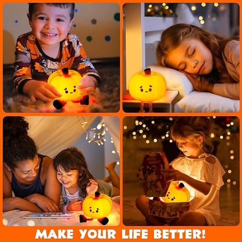 Dylviw Pumpkin Night Light, Cute LED Lamp, Silicone Dimmable Nursery Nightlight for Kids, Silicone Rechargeable Bedside Touch Lamp, Funny Office Desk and Halloween Decor for Woman and Kids thumbnail 7