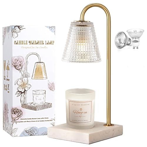 Hong-in Modern Gold and Marble Candle Warmer Lamp with Textured Glass Shade, Elegant Candle Lamp for Bedroom Living Room Kitchen, Luxury Home Decor Accent Lamp,Birthday Gift for Women thumbnail 7