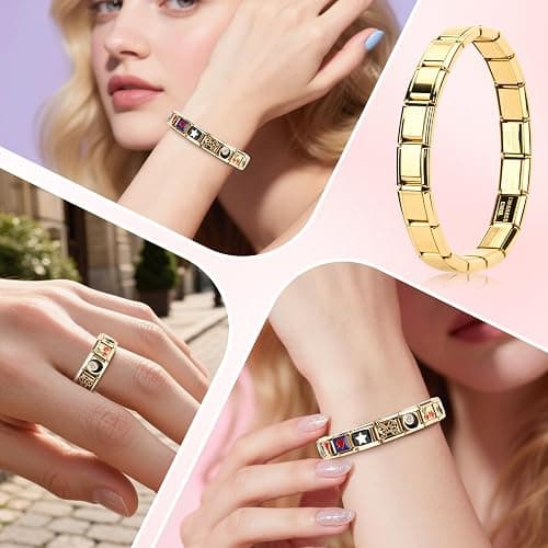 Ouxayapl Italian Charm Bracelet Gold, Italian Charms Armband Set, DIY Abnehmbare Module für 9mm Armbände, Italian Charm Armbänder Bracelet Gold Charms mit Öffnungswerkzeug für Mädchen Junge Geschenk thumbnail 7