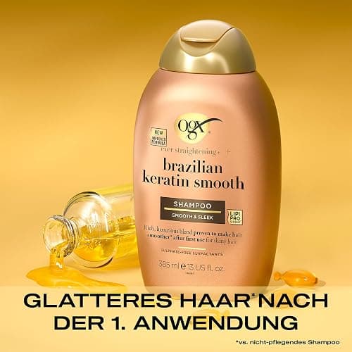 OGX Brazilian Keratin Smooth Shampoo (385 ml), glättendes Haarshampoo mit Keratin, brasilianischem Kokosöl, Avocadoöl und Kokosnussbutter, ohne Sulfate thumbnail 2