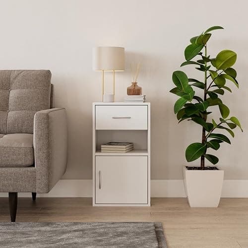 URBNLIVING 1 Door 1 Drawer Wooden Bedroom Bedside Cabinet Shelf Nightstand Side Table Unit (White) thumbnail 4