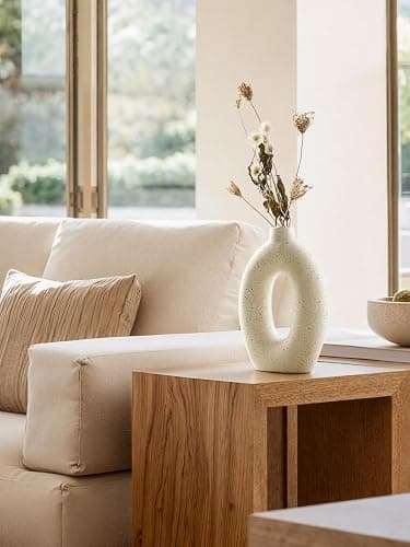 LE TAUCI Ceramic Vases Set of 2, Cream Hollow Donut Flower Vases, Nordic Boho Decor Decorative Centerpiece for Living Room, Table, Shelf, Mantel, Warm Ivory Speckled (H10.5”xW8.5”) thumbnail 4