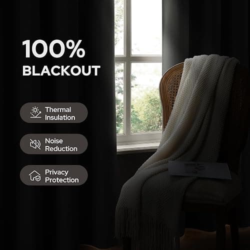 HOMEIDEAS 100% Ivory Cream Linen Blackout Curtains for Bedroom, 52 x 84 Inch Length 2 Panels Faux Linen Thermal Insulated Black Out Grommet Window Drapes for Living Room thumbnail 4