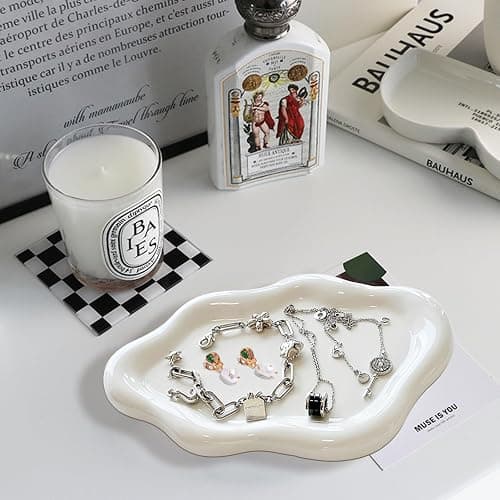 Ceramic Jewelry Dish for Women, Jewelry Tray Trinket Dish, Irregular Cloud Shape Ceramic Plate, Watch Keys Tray Ring Dish Holder for Mother's Day/Christmas/Thanksgiving/Birthday Gift(White) thumbnail 5