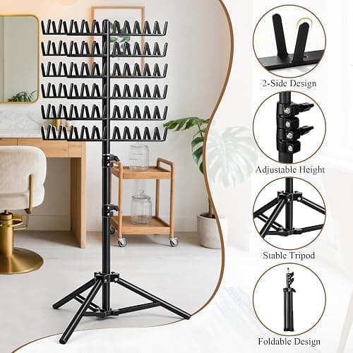 Eastdone Braiding Hair Rack Standing Extension Holder Hanger, 144 Pegs Divider for Separator Stand Display (Black) thumbnail 5
