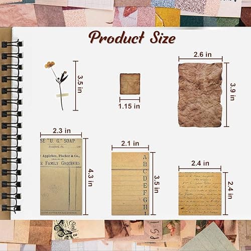 565 Pcs Vintage Scrapbook Paper Kit, Scrapbook Paper Supplies with Flowers Stickers, Journaling Decorative CraftPaper Set for Junk Journal, Retro Crafts thumbnail 3