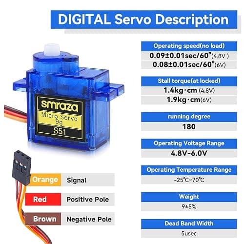Smraza 10 Pcs SG90 9G Micro Servo Motor Kit for RC Robot Arm/Hand/Walking Helicopter Airplane Car Boat Control with Cable, Mini Servos for Arduino Project thumbnail 4