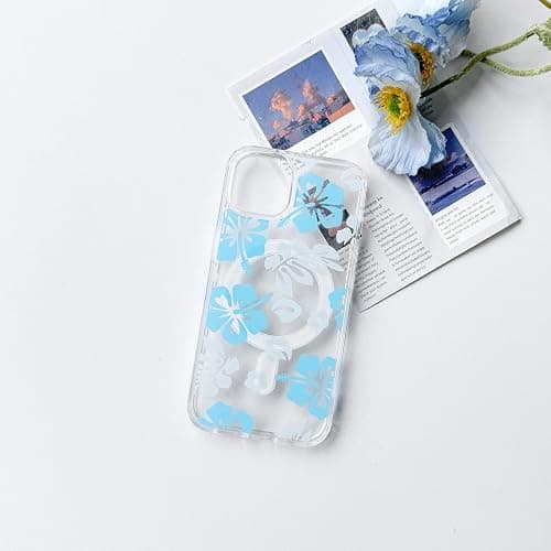 NITITOP Compatible with iPhone 15 Case Clear Magnetic Compatible with MagSafe Cute Hibiscus Flowers Floral for Women Girls Floral Hard PC Back Shockproof Protective Phone Cover - Blue thumbnail 5