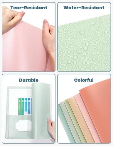 SUNEE Folders with Pockets (6 Pack, Vintage Colors), Plastic Folders with Pocket, Poly Folder for Documents Letter Size, 2 Pocket Folder for Kids, Home, School, Office thumbnail 4