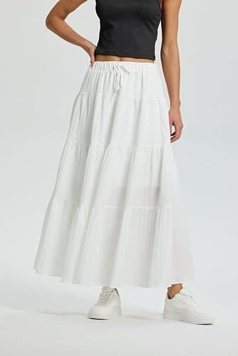 QJQ Women's Summer Boho Flowy Flared Ruffle Maxi Skirt 2025 Tiered A Line Elastic High Waisted Long Skirts thumbnail 4