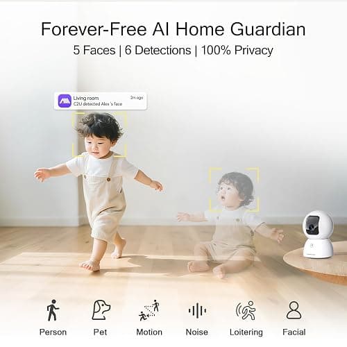 CINMOORE 5G Security Camera Indoor 2-Pack, No-Monthly-Fee AI Tracking Facial Recognition, 3K Pet/Dog Camera with Speaker/Phone App, PTZ WiFi Baby Monitor Cameras for Home Security, 0-Glow Night Vision thumbnail 3