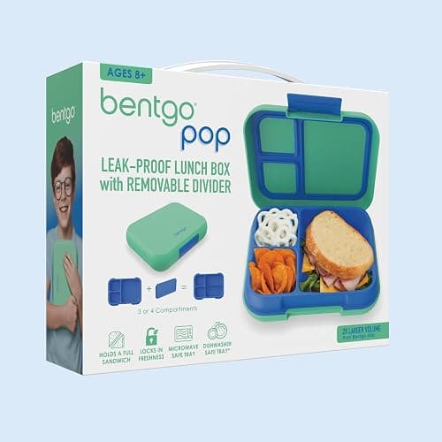 Bentgo Pop - Leak-Proof Lunch Box & Removable Divider for Ages 8+ & Teens - Lunch Container Holds 5 Cups of Food; 3-4 Compartments; Microwave/Dishwasher Safe; 2 Year Warranty (Spring Green/Blue) thumbnail 7