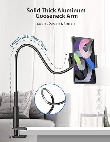 Tablet Stand Holder for Bed, Gooseneck Mount with Adjustable Flexible Arm Compatible with iPad Air Pro Mini, Samsung Tab, Nintendo Switch Kindle Other 4.7"-12.9" Device thumbnail 4