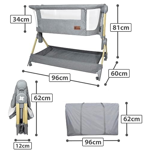 Twinly - Beistellbett 2-in-1, Babybett Faltbar und Höhenverstellbar COMFORTLY, 0-6 Monate, 5 Höhenstufen, Atmungsaktive Matratze, Netzseiten, 4 Rollen, Tragetasche, Einfach zu Transportieren (Beige) - Beige thumbnail 2