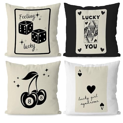 KEUSPI Trendiger Y2K Retro-Kissenbezug mit 8 Kugeln, Kirschwürfel, 45,7 x 45,7 cm, 4 Stück, trendiges Glücksgeschenk für Frauen, Teenager-Mädchen - Image 1