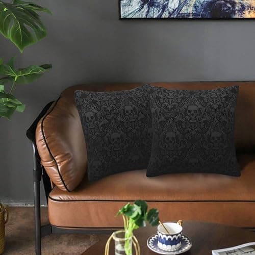 NHJMH Gothic Black Skull 2 Pack Throw Pillow Covers Square Sofa Cushion Cover Home Living Room Bedroom Bed Case Office Waist Protection Car Lumbar Cover, 18 x 18-Inch (A238) thumbnail 8