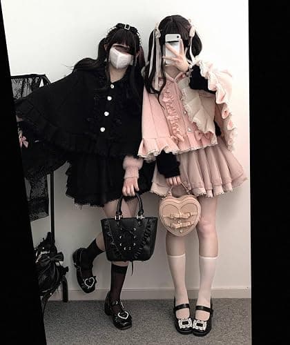 Cuteighteen Kawaii Lolita Hooded Cloak Teens Cape Fleece Lined Jacket Winter Coat Hoodie Lace Trim Poncho Sweater thumbnail 5