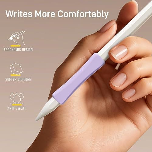 ELETIUO 3 Pack Ergonomic Silicone Grips Compatible with Apple Pencil 2nd/USB-C/Pro,Soft Protective Sleeve Holder,Anti-Slip Cover for iPad Pro 11/12.9 inch,Purple thumbnail 4