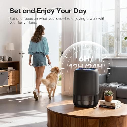 VOOPNU Air Purifiers for Bedroom, High Efficiency Filter, 1076 Ft², Black | for Pet Hair Odors Pollen Smoke, with 3 Speeds Timer Aroma 22dB Quiet 360°Intake, Compact Air Cleaner for Home Dorm Room thumbnail 6