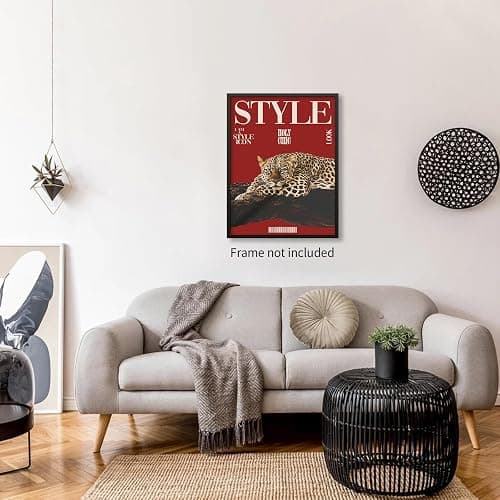 rumlud Red Cheetah Wall Art Vintage Trendy Cool Y2k Leopard Style Posters Funky Magazine Aesthetic Cover Canvas Prints for Living Room Bedroom Dorm Wall Decor 12X16 inch Unframed thumbnail 4