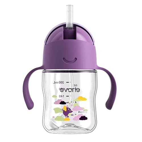 Evorie Tritan Weighted Straw Sippy Cup with Handles for Baby and Toddlers, Spill Proof Baby Water Bottle with Straw for 6 Months and up, 7 Oz, Infant Training Water Bottle (Daydream) - Image 1