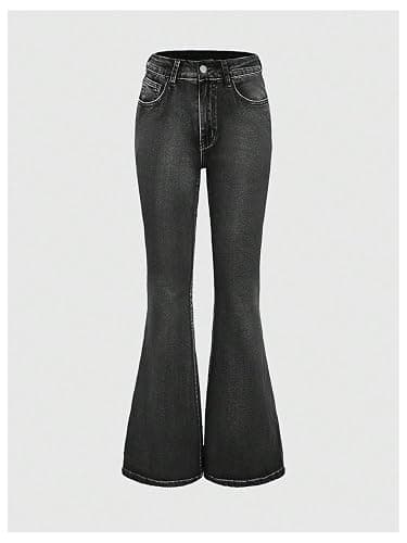 WDIRARA Women's Goth Punk Rhinestone Embroidered Flare Jeans Denim Pants | Bootcut,Bell-bottoms,Flared Trousers thumbnail 3