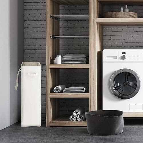 Odonata Slim Laundry Hamper Handles Collapsible Laundry Basket Thin Dirty Clothes Basket Narrow Laundry Bag Foldable Dirty Hamper 45L (Beige) - Beige thumbnail 2