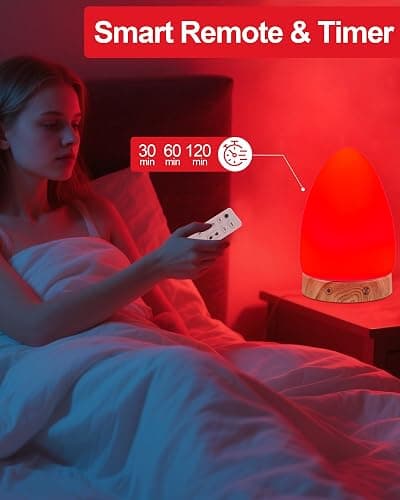 Red Light Night Light Lamp for Sleep, Red Nightlight Desk Lamp with 670nm Wavelength Multi-Color and Brightness Options Remote Control USB Charging Elegant Design thumbnail 8