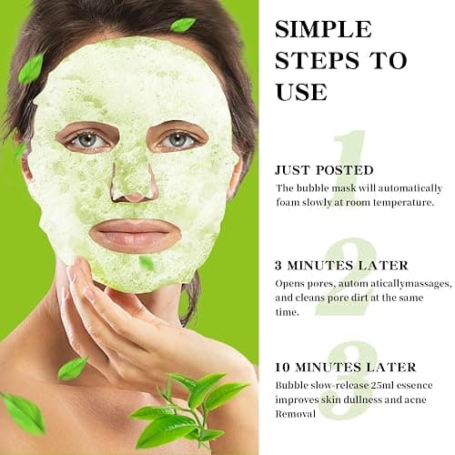 IREV 10 Pack Green Tea O2 Bubble Face Masks Sheet, Bubble Facial Mask, Foaming Face Mask, Purifying Facial Mask for Acne and Pores, Moisturizing Spa Face Masks Skincare, Brightening Beauty Masks thumbnail 8