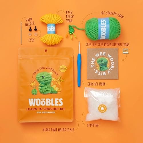 The Woobles Crochet Kit for Beginners - Easy Arts and Crafts Knitting & Crochet Animals Kit As Seen On Shark Tank - Fred The Dinosaur thumbnail 3