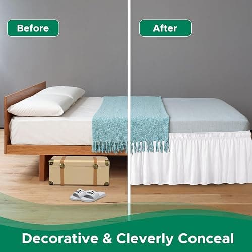 Biscaynebay Wrap Around Bed Skirts for Queen Beds with Short Drop of 12", White Adjustable Elastic Dust Ruffles Easy Fit Wrinkle Resistant Silky Luxurious Fabric Machine Washable thumbnail 5
