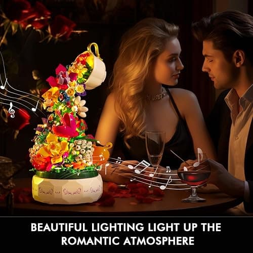 HOGOKIDS Flowers Music Box Building Set with Light for Adults Girls 6-12+ | Flower Botanicals Rotating Music Box Blocks Toy for Home Office Decor, DIY Craft Kits Birthday Gifts for Women Mom Kids thumbnail 2