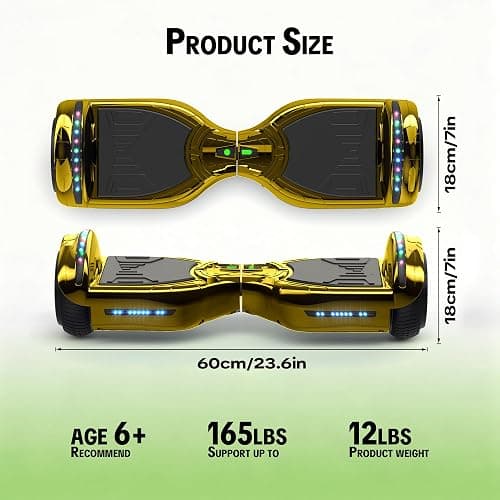 XERATH All Terrain hoverboard with Bluetooth Speakers,hoverboards for a 7-12 year old with bright LED lights and flashing wheels,hoverboard adult with self-balancing control system&UL2272 Safety Certification,for All Ages (GOLD) thumbnail 7