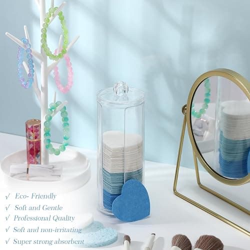 Sieral 120 Pcs Compressed Facial Sponges for Women with Container Disposable Face Sponge Pads for Washing Face Cleansing Exfoliating Esthetician Makeup Removal(Heart,Blue, Light Blue, White) thumbnail 7